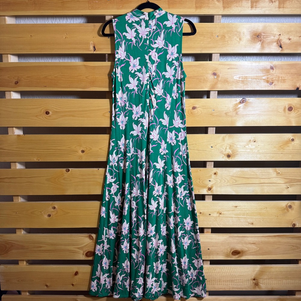 ME+EM Maxi Dress Women 8 Green Pink Floral Lily Mock Neck Sleeveless Resort - Picture 6 of 9